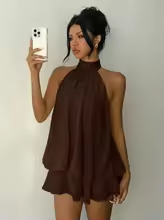 Vestido Halter Sin Espalda con Lazo – Color Liso para Verano