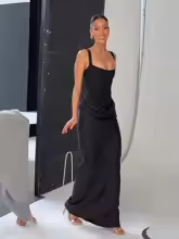 Vestido Largo de Fiesta Espalda Descubierta Fruncido Elegante