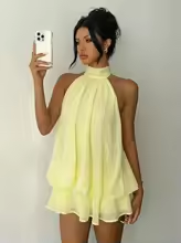 Vestido Halter Sin Espalda con Lazo – Color Liso para Verano