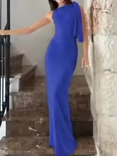 Vestido Largo de Gala Elegante Ajustado con Detalle Drapeado