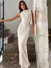 Vestido Largo de Gala Elegante Ajustado con Detalle Drapeado