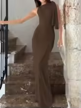 Vestido Largo de Gala Elegante Ajustado con Detalle Drapeado